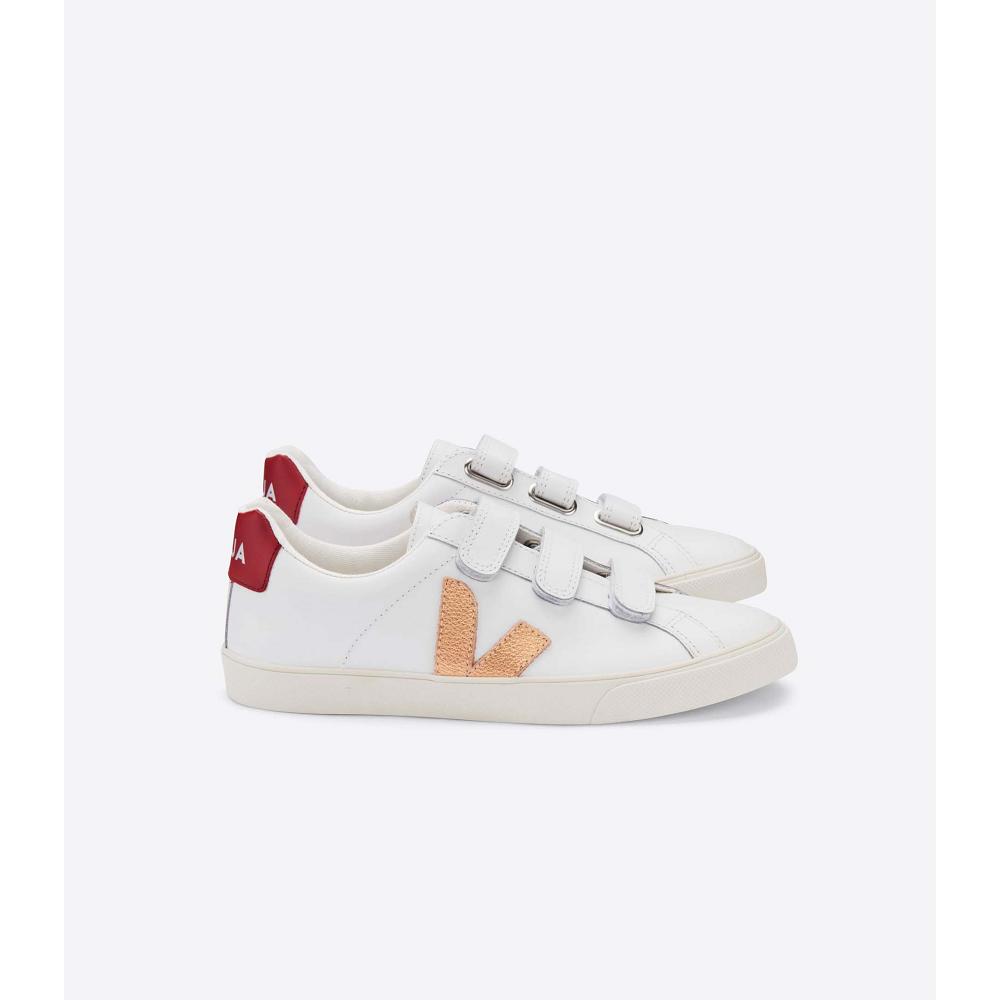 Women\'s Veja 3-LOCK LEATHER Sneakers White/Red | ZA 607RVD